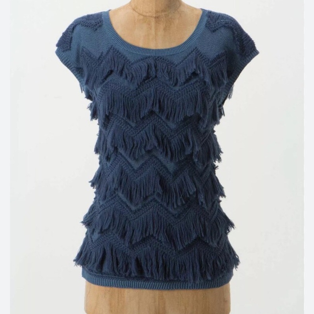 Anthropologie Yellow Bird Fringed Sweater Tee